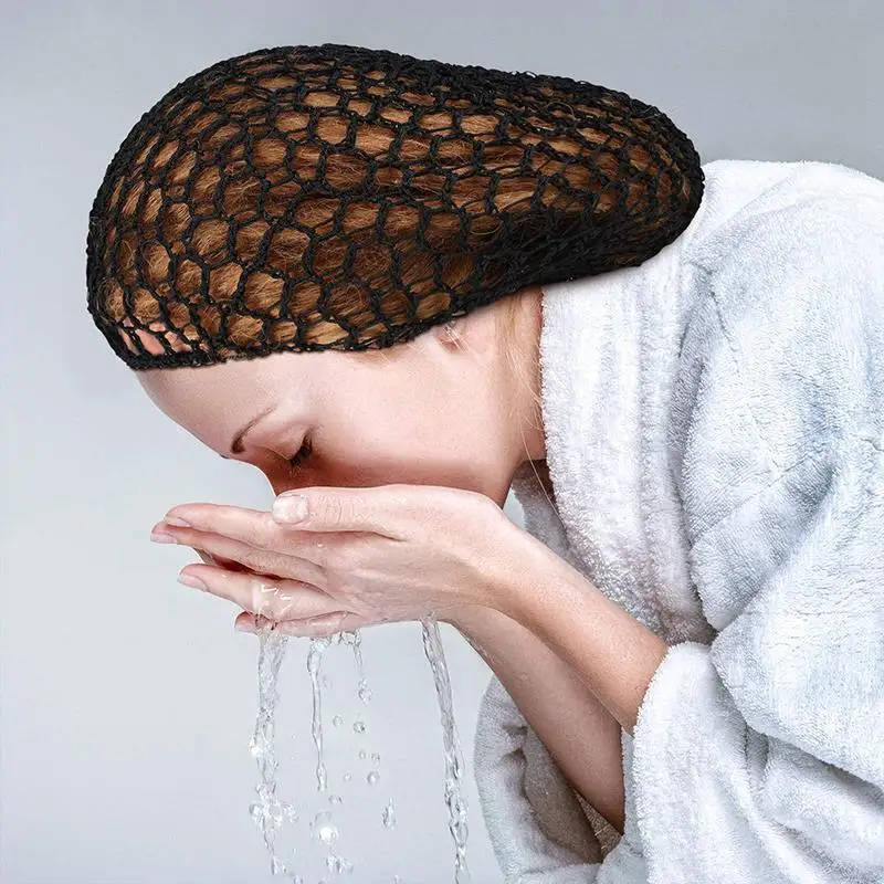 【IIOO】Womens Mesh Hair Net Crochet Cap Beauty Accessories Solid Color Snood Sleeping Night Cover Turban