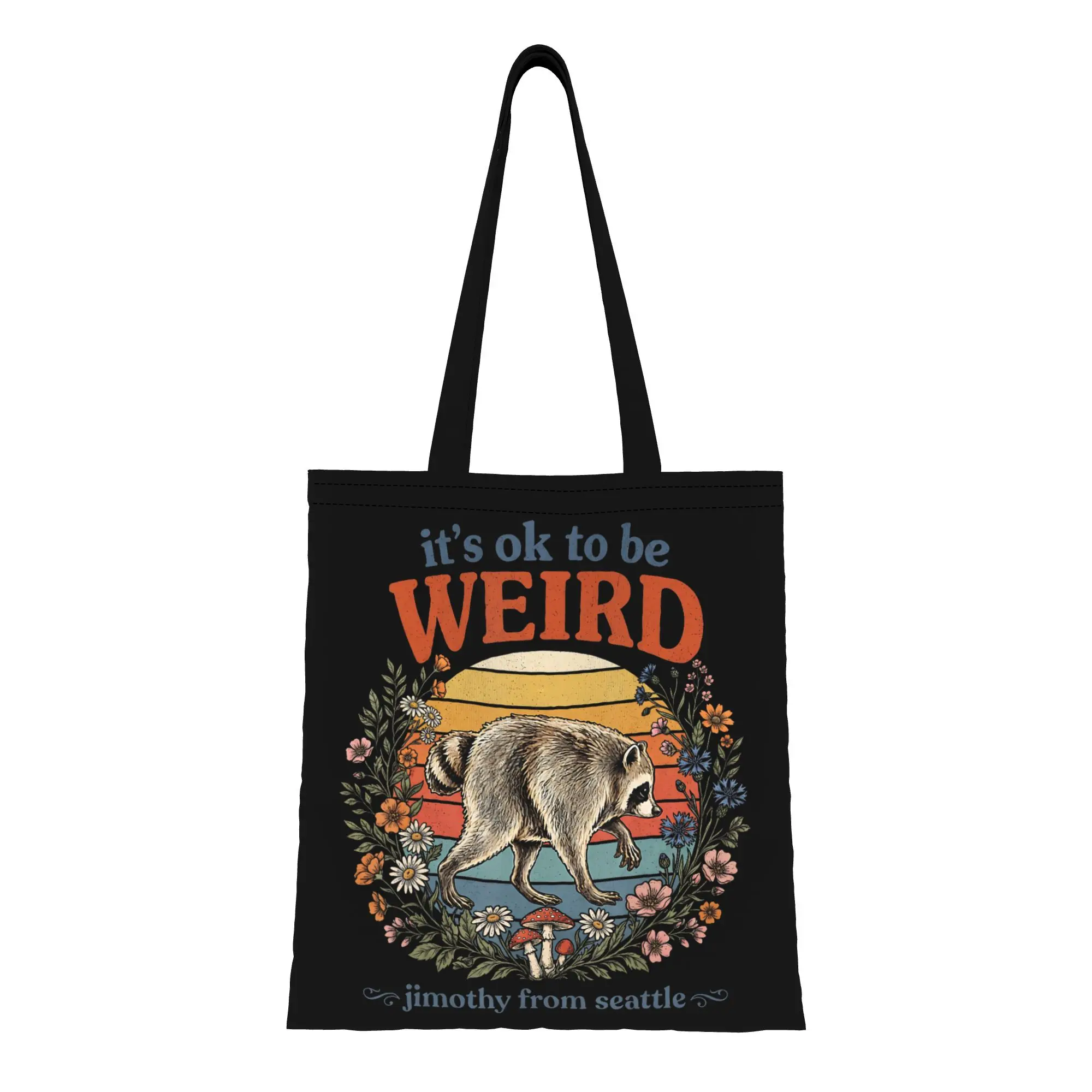 Its Okay to Be Weird Jimothy Tee Viral Raccoon Seattle Panda canvas tote bag,  urban style for daily shopping and casual outings