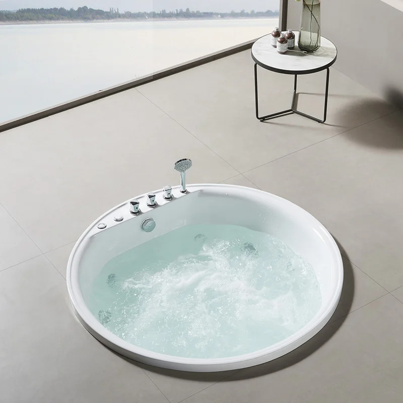 2024 Wholesale Intelligent Colorful Light Acrylic Circular Massage Bathtub Bath Embedded Tub