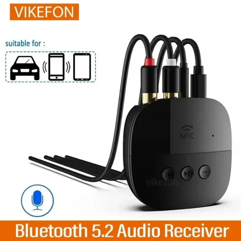 Bluetooth 5.2 Audio-Empfänger NFC U-Disk TF-Karte 2 RCA 3,5mm AUX-Anschluss Stereo Musik Wireless Adapter Mikrofon für Auto-Lautsprecher Verstärker