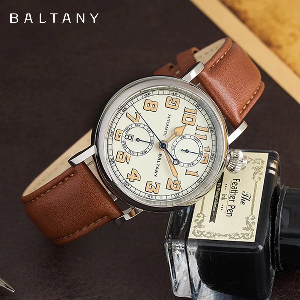 Baltany 1935 2024 New Automatic Mechanism Vintage Wristwatch Avigating Homage Politage Watch Cockeyed Dial Complete Calendar