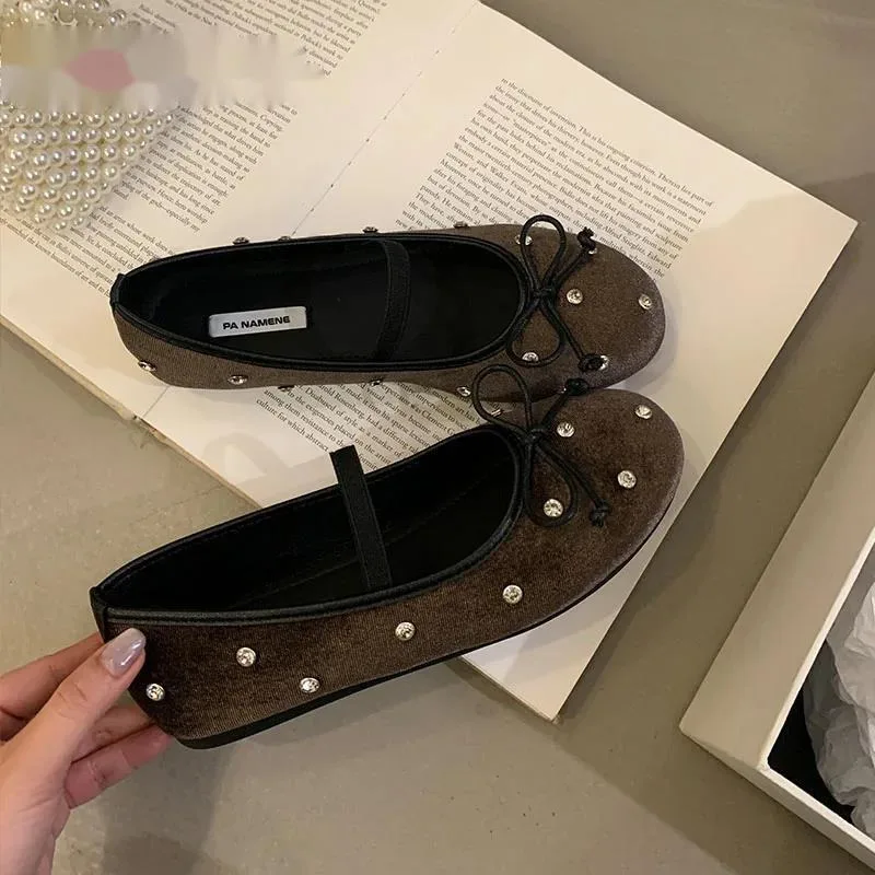 

Роскошные модные блестящие женские балетки без шнуровки, женская обувь на плоской подошве с мелким узлом-бабочкой, женская обувь на плоской подошве