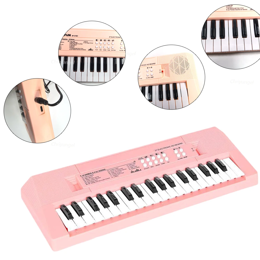 37-toetsen elektronische pianotoetsenborden met microfoon Oplaadbaar educatief speelgoed Muziekinstrument Cadeaus voor jongens en meisjes