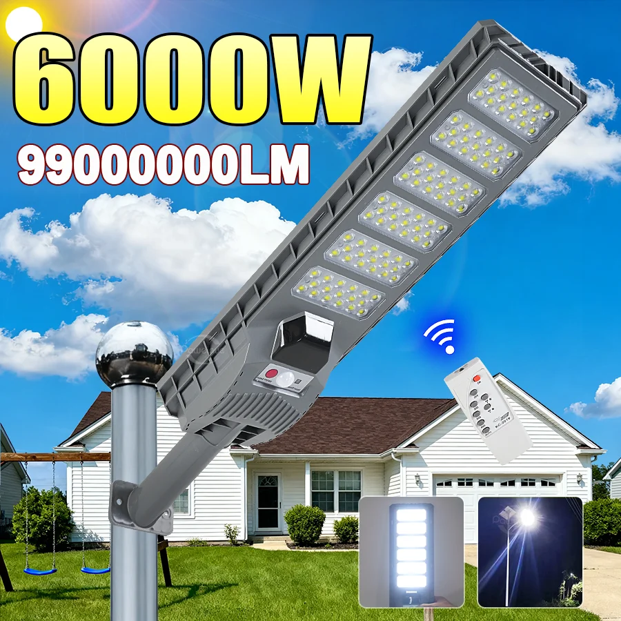 

6000 Вт 99000000LM Большой солнечный свет для наружной солнечной лампы с дистанционным управлением, датчик движения солнечного света, уличный настенный светильник для двора