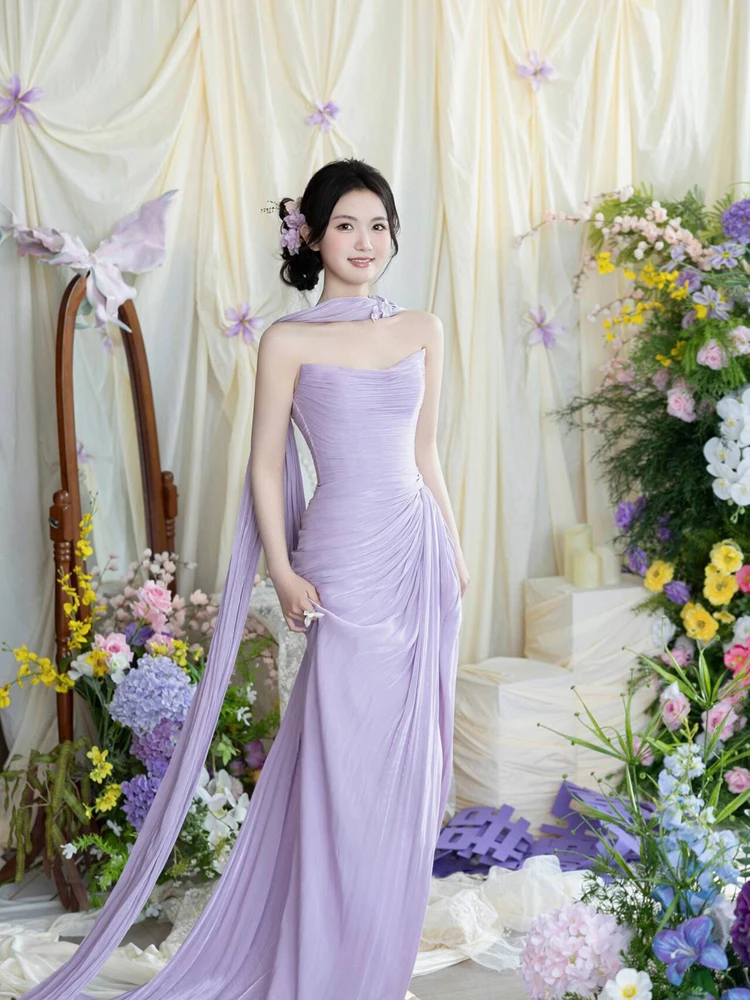 

Sexy Strapless Evening Gown for Engagement And Wedding Ceremony Light Luxury Hostess Yearly Conference Birthday Party Robe