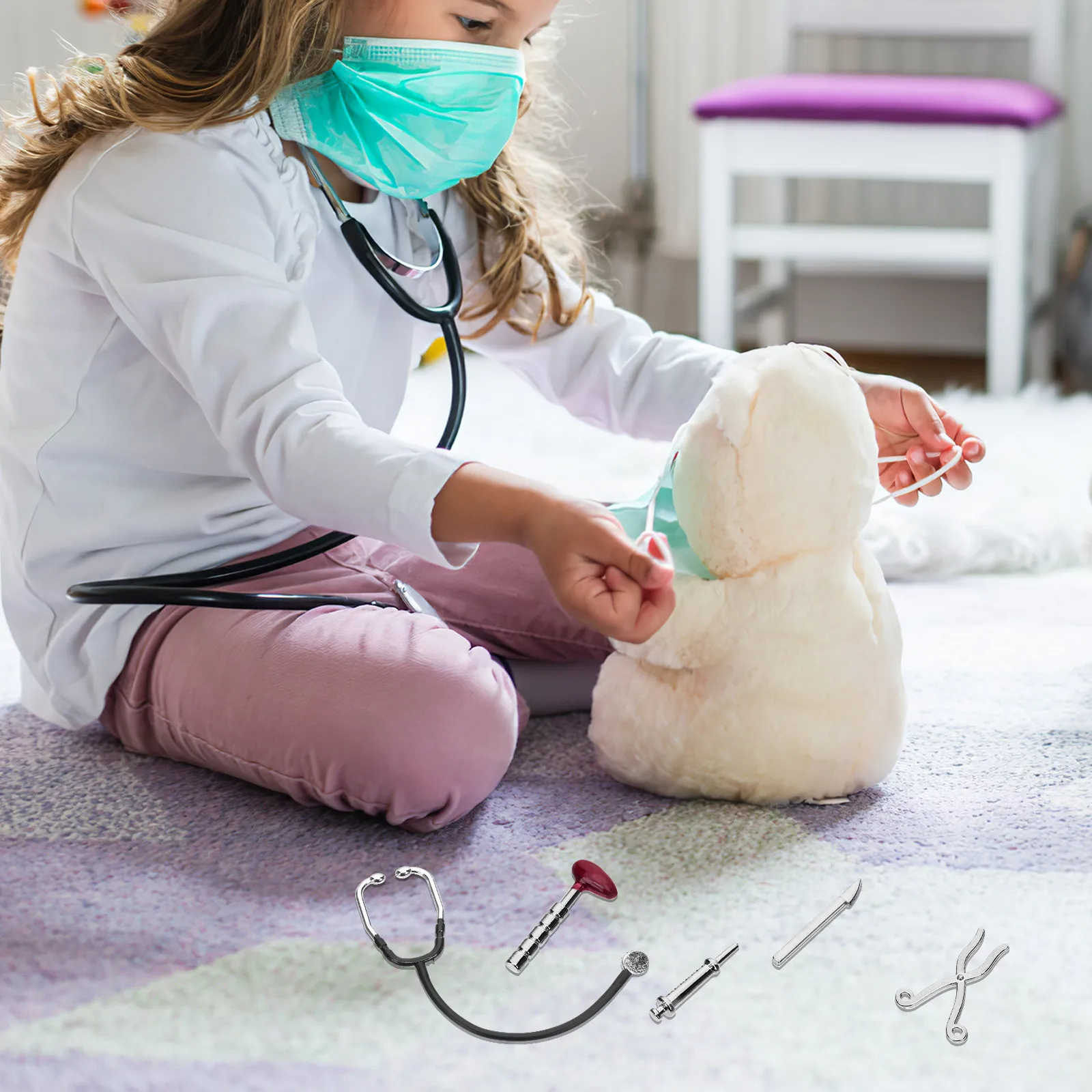 

1 Set Miniature Stethoscope Kit Mini Doctor Accessories for Kids Pretend Play Photography Props Mini House Decor Educational