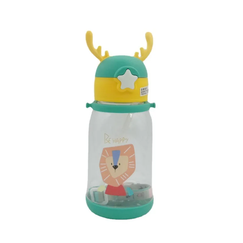 1PCS 600ml Cover Water Cup Children Pot Baby Plastic Drinking Water Students Cartoon Fall Bouncing Kettle Back Strap Cute Cups image 2