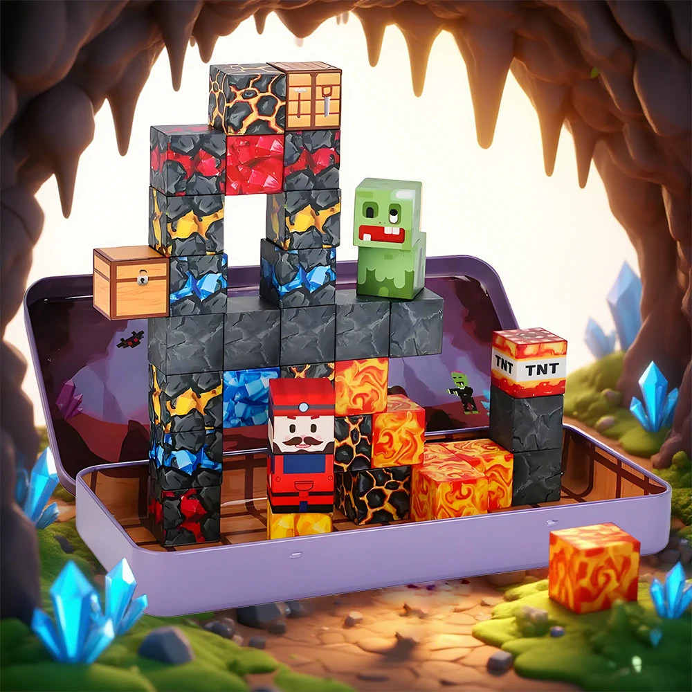 

Magnetic Blocks with Magnet Box-35PCS Magnet Cubes, Magnetic Tiles Kids Build Cubes Travel Game Toys, Road Trip Sensory Toy