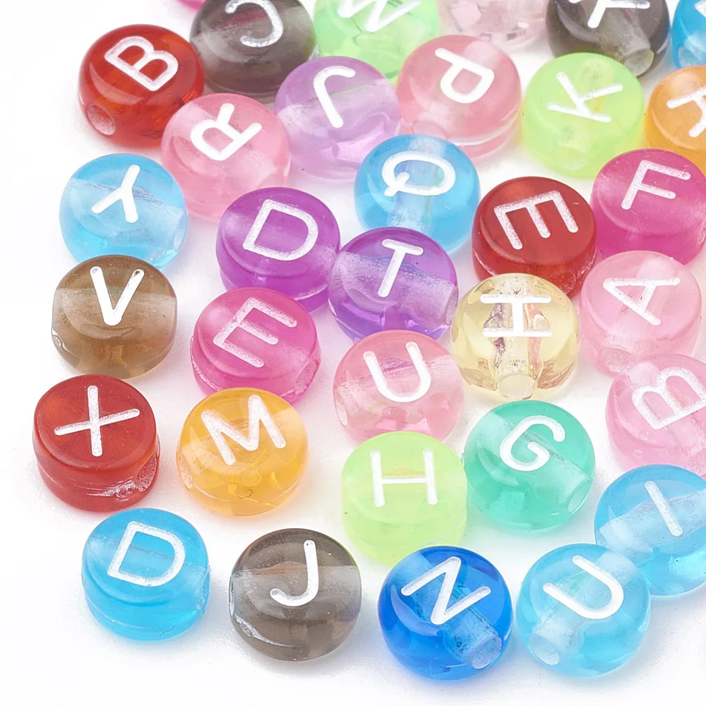 370x Mixed Color Transparent Acrylic Letter Beads Round Flat Alphabet Beads for DIY Bracelet Necklace Name Jewelry Making Crafts