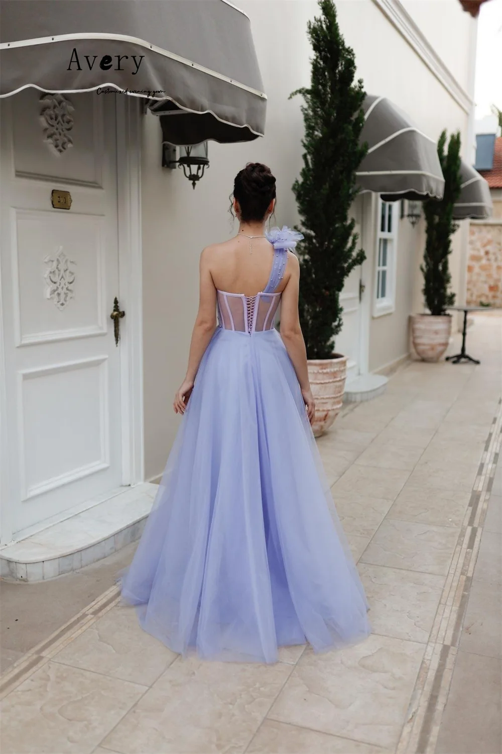 에이버리 커스텀 퍼플 슬리브리스 A라인 사이드 슬릿 우아한 이브닝 드레스 여성용 럭셔리 이브닝 드레스 2025 롱 프롬 드레스