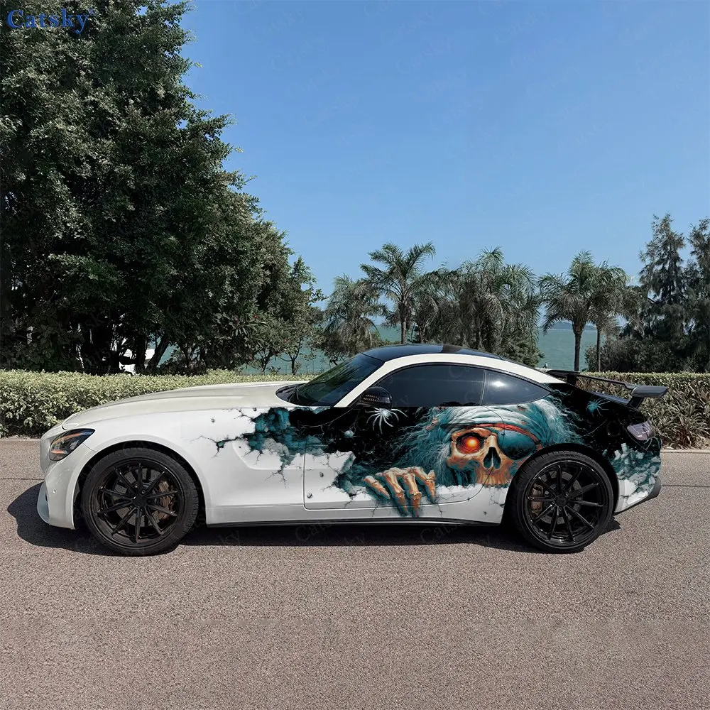 2pcs Red-Eyed Skeleton Soul, Durable, Fade-resistant, Enhance Vehicle Aesthetics With Bold Artistic Design Car Vinyl Wraps