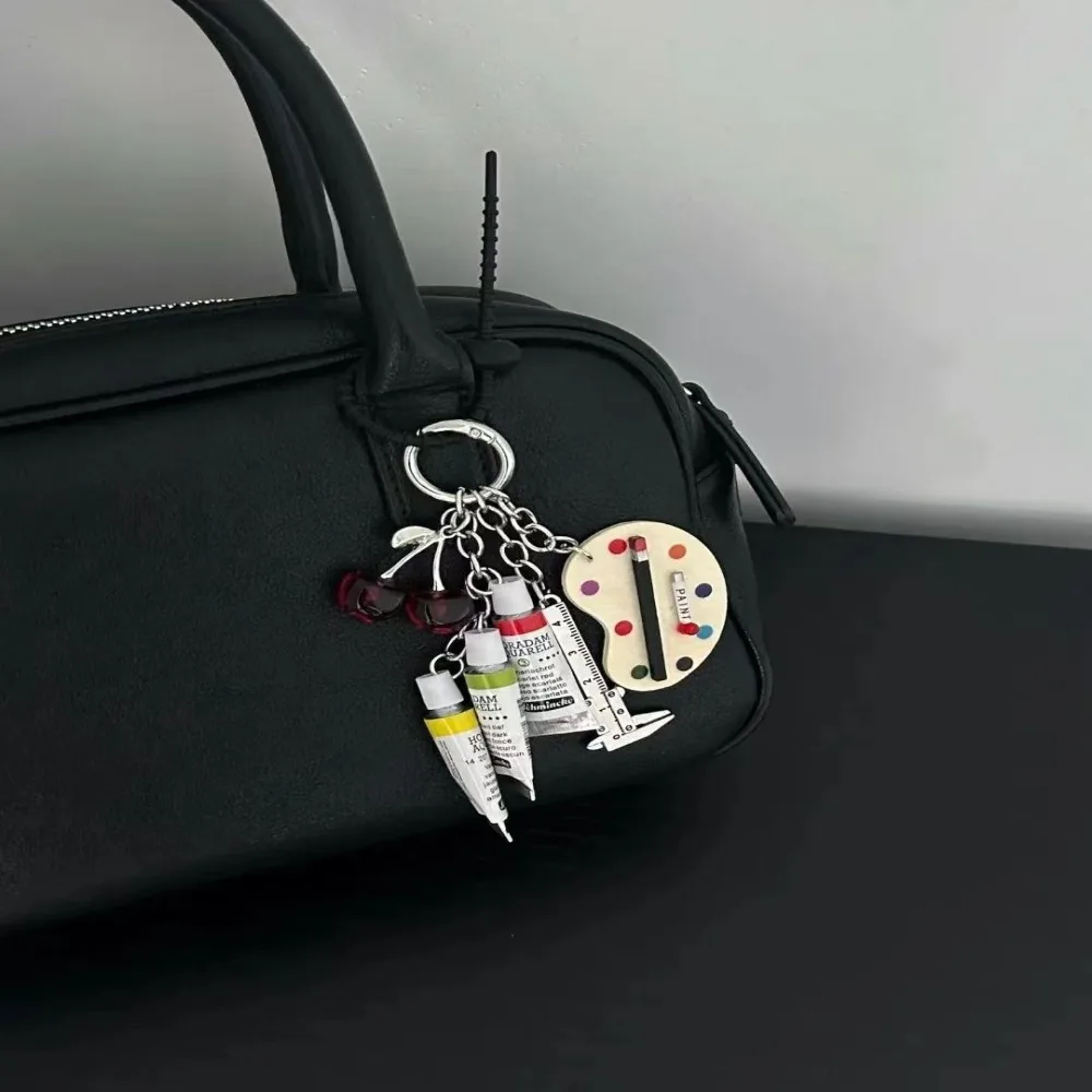 Cute With Palette Painting Tools Creative Keychain with Brush Alloy Key Chain Bag Charm Women