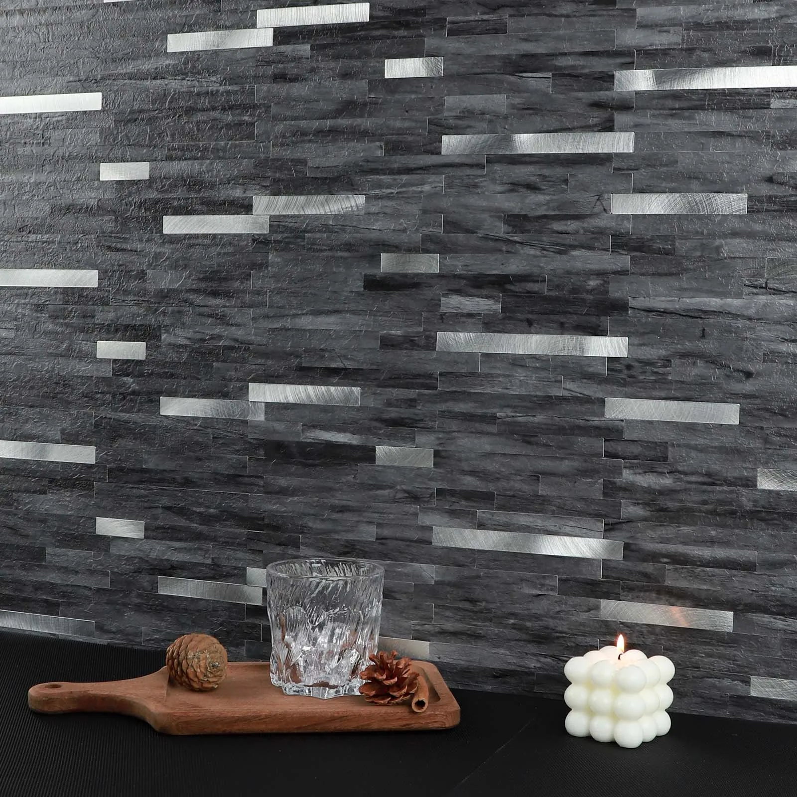 Peel and Stick Backsplash Tiles, Mixed Brushed Aluminum Marble Look Wall Tiles,Self Adhesive Stick on Backsplash for Kitchen