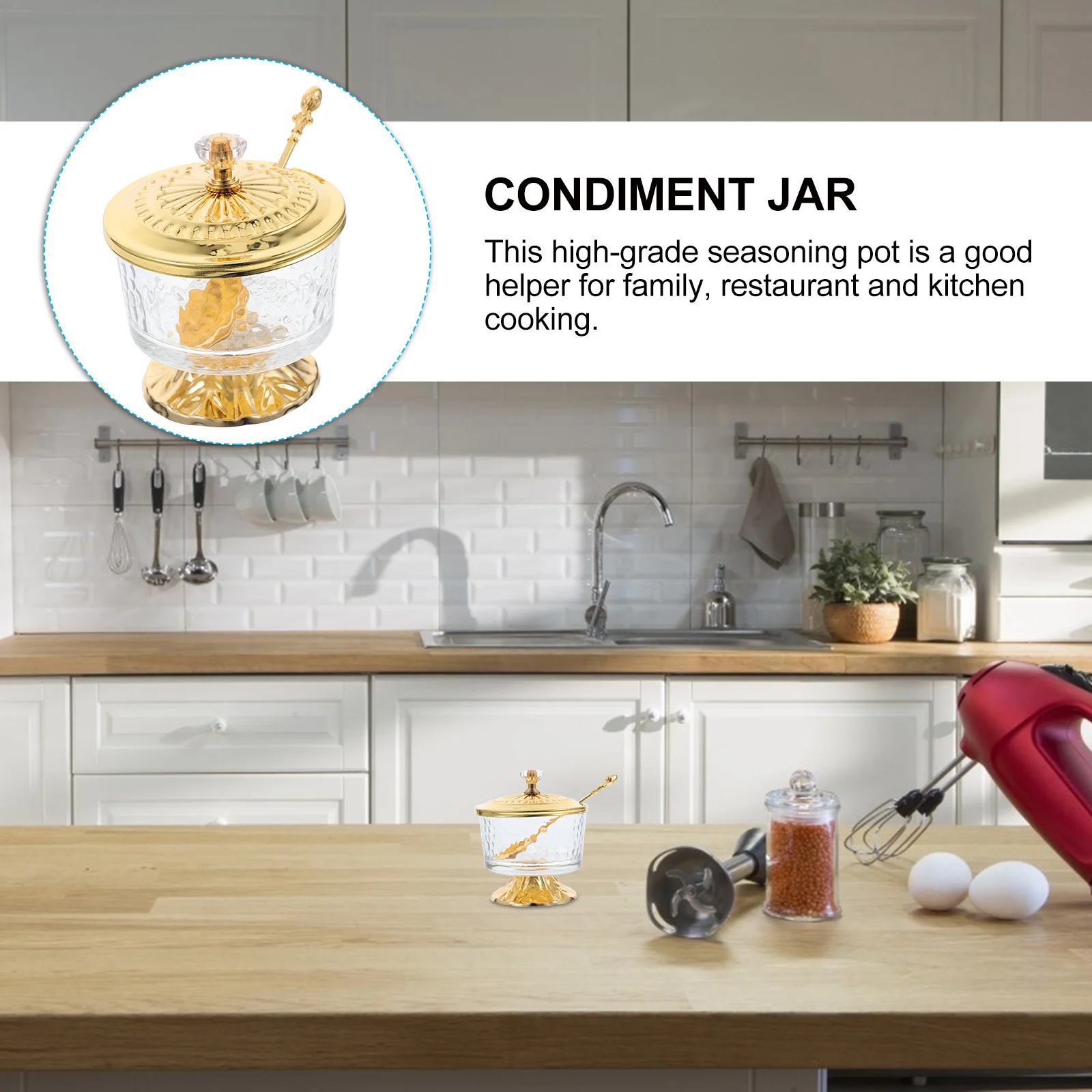 

Vintage Glass Sugar Pot with Lid Iron Frame Salt Jar Pepper Storage Container Bowl Kitchen Condiment Seasoning Dispenser Clear