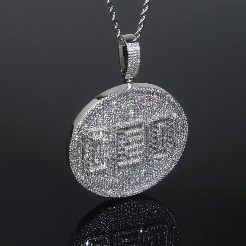 Big Geometric Round Shaped Hip Hop Pendant Full Paved 5A Cubic Zirconia CZ CEO Men Necklace