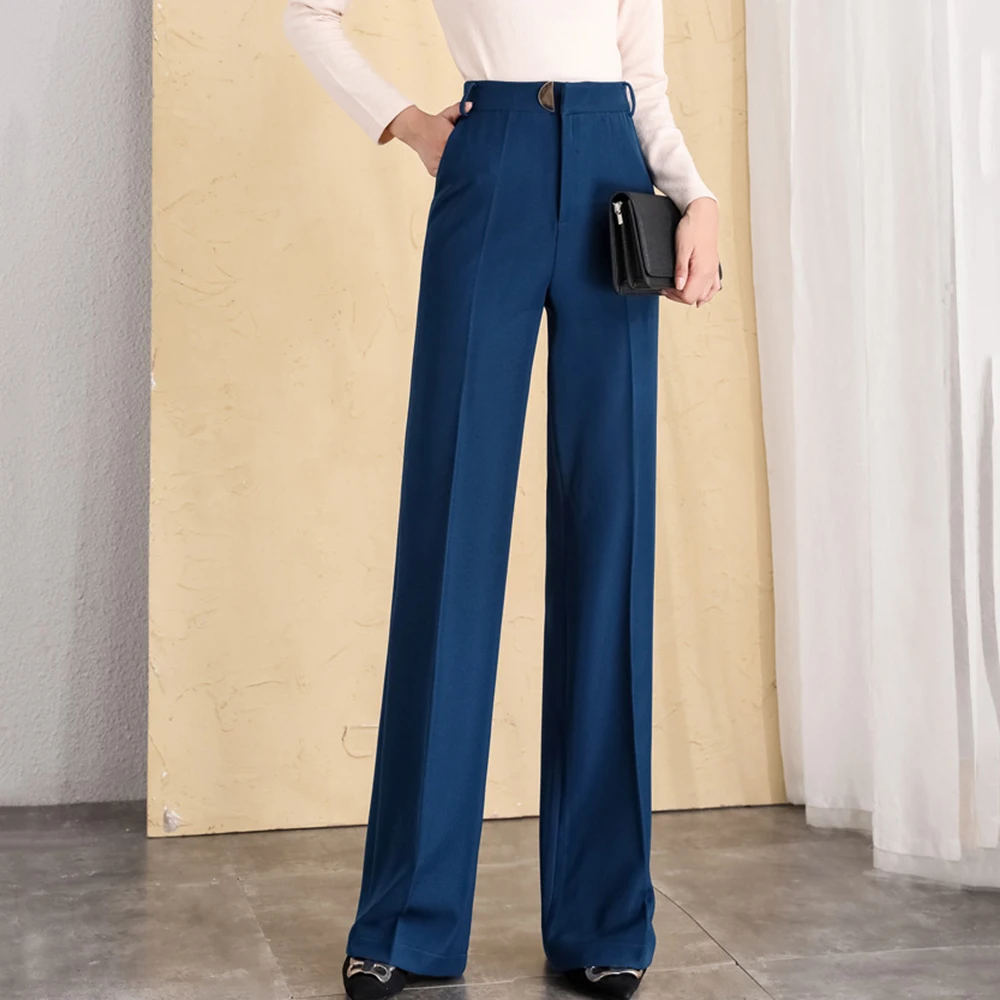 Hot Sale Dark Blue Black Straight Wide Leg Pants Women Plus Size Elastic Band Waist Thicken Fashion Office Trousers 6XL 10XL
