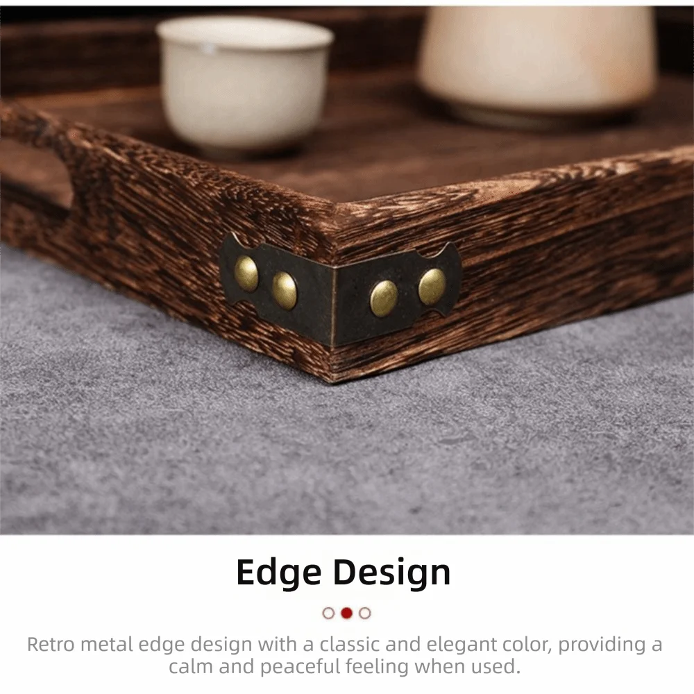 Decorate Tray Rectangular Wooden Tray Wooden Retro Style Wood Storage Tray Charcoal Tea Set Tray Home Kitchen