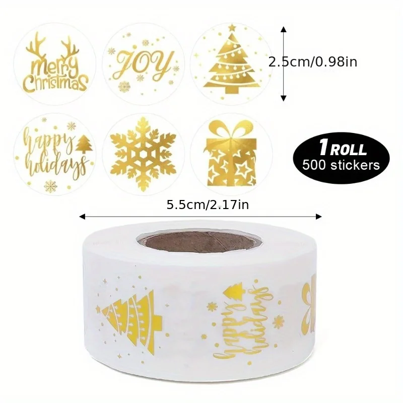 500 قطعة/لفة من ملصقات رقائق الذهب لعيد الميلاد - أختام ندفة الثلج لصندوق الهدايا