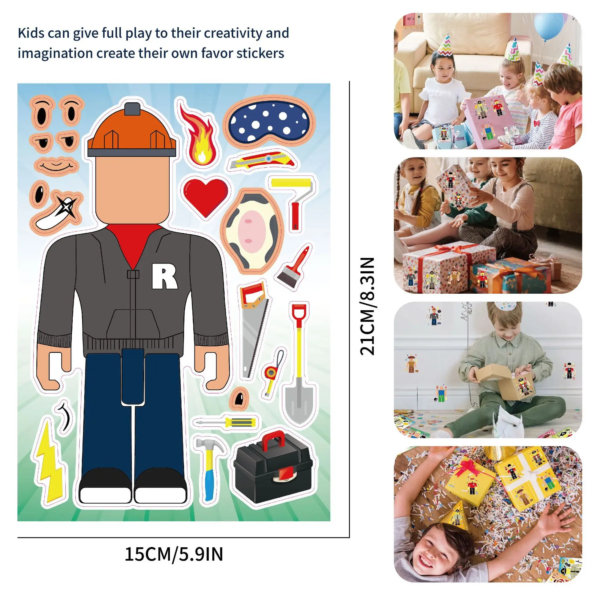 16pcs Roblox Game Sticker Children DIY Puzzle Funny Games Make-a-Face Assemble Jigsaw Sticker DIY Boys Girls Party Toys Gift