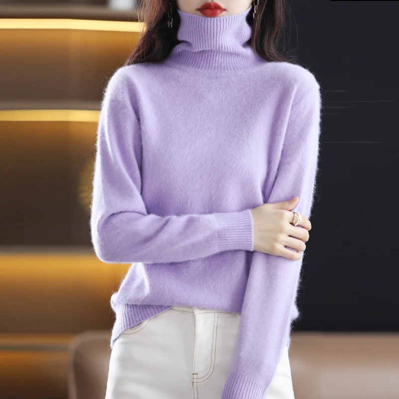 100% Mink Cashmere Turtleneck Sweater Women Solid Color Long Sleeve Top Autumn Winter Fashion Knit Female Warm Pullover Jumper