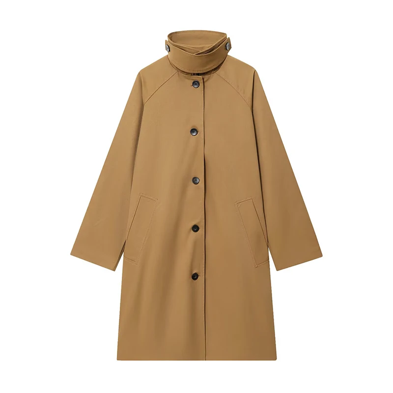 

RAFZNB Women's Medium Long Trench Coats Autumn Fashion Turn-down Collar Long Sleeve Coats Vintage Female Outerwear Chic Tops