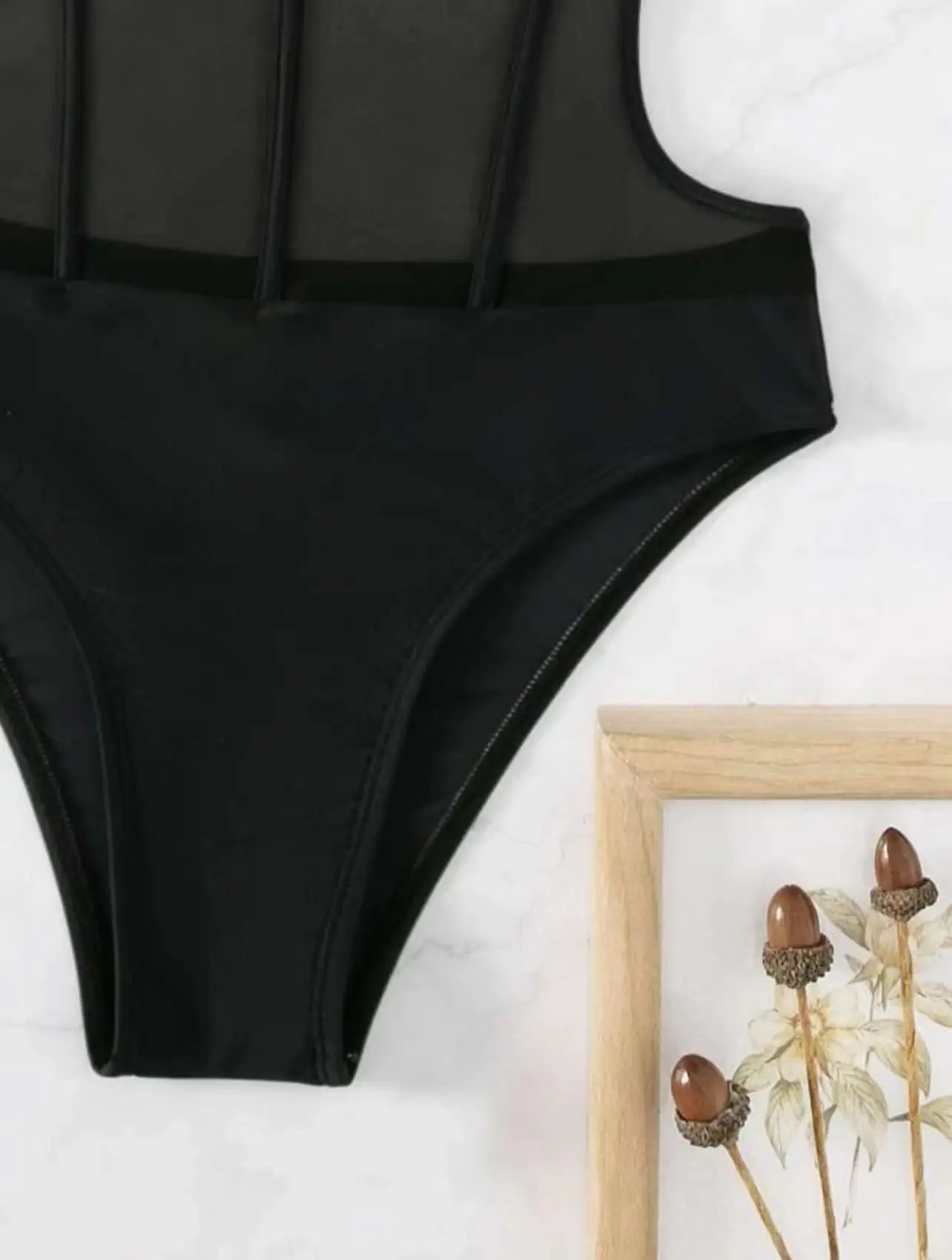 2025 Contrast Mesh Cut Out Halter Swimsuit One Piece Solid Swimwear Women Push Up Bathing Swimming Swim Suit Female Beach Wear