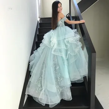 Summertime Meisje Jurken Uit De Schouder Prinses Tulle Puffy Eerste Verjaardag Communie Jurk Schattige Kinderen Gown