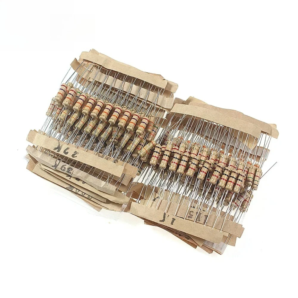 300PCS 1W Carbon Film Resistor Kit 5% Tolerance 0.1Ω-750Ω 1KΩ-820KΩ 30 Values 10pcs Per Value for Electronics DIY Repair