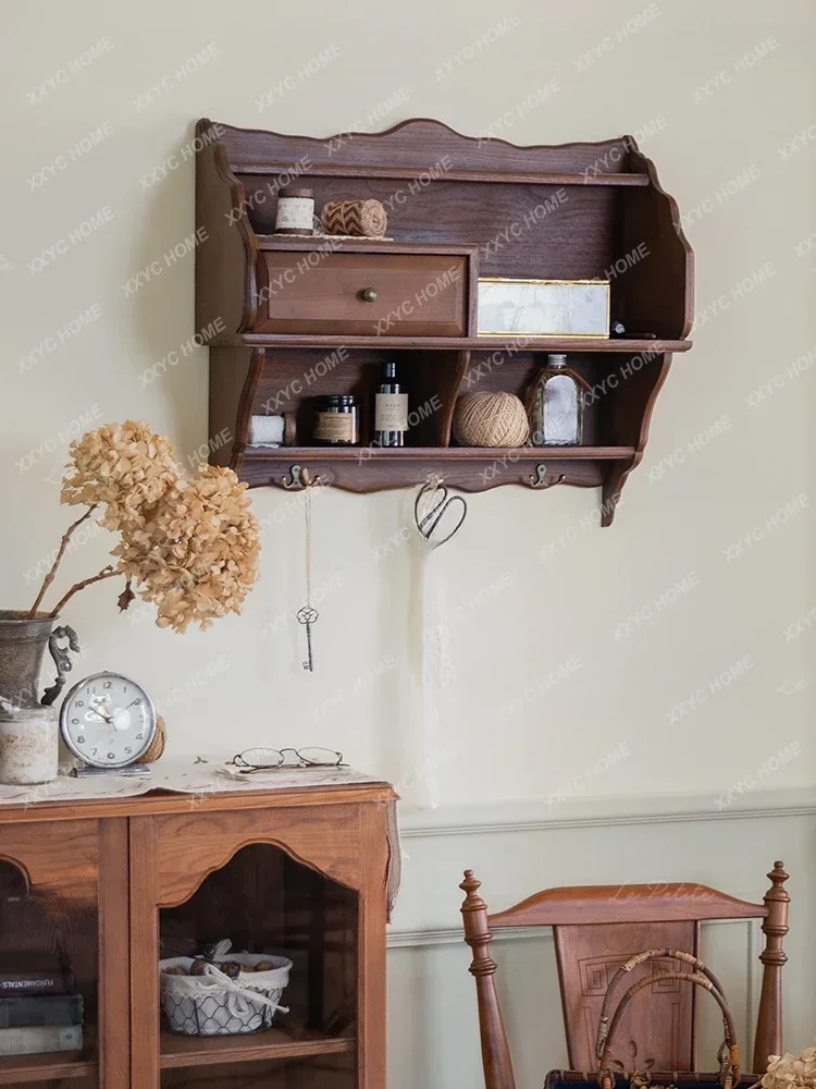 Armadietto portaoggetti da parete in legno massello personalizzabile Vetrina portaoggetti medio-antica retrò