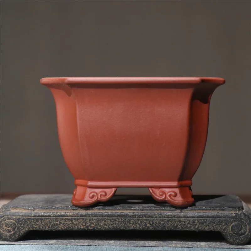 2Colors Purple Sand Flower Pot Simple Square Bonsai Pot Home Chinese Classical Ceramic Decoration Bonsai Pot With Holes LE914