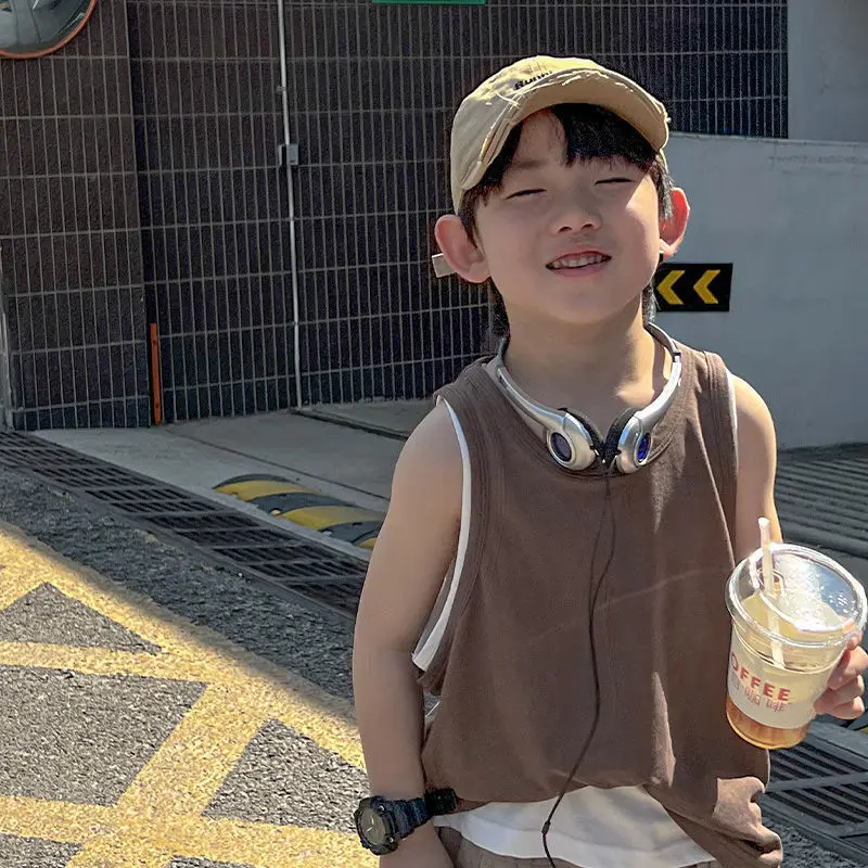 2025 Pure Cotton Boys' Vest Summer Thin Short Sleeved T-shirt New Trend for Boys Babies Children