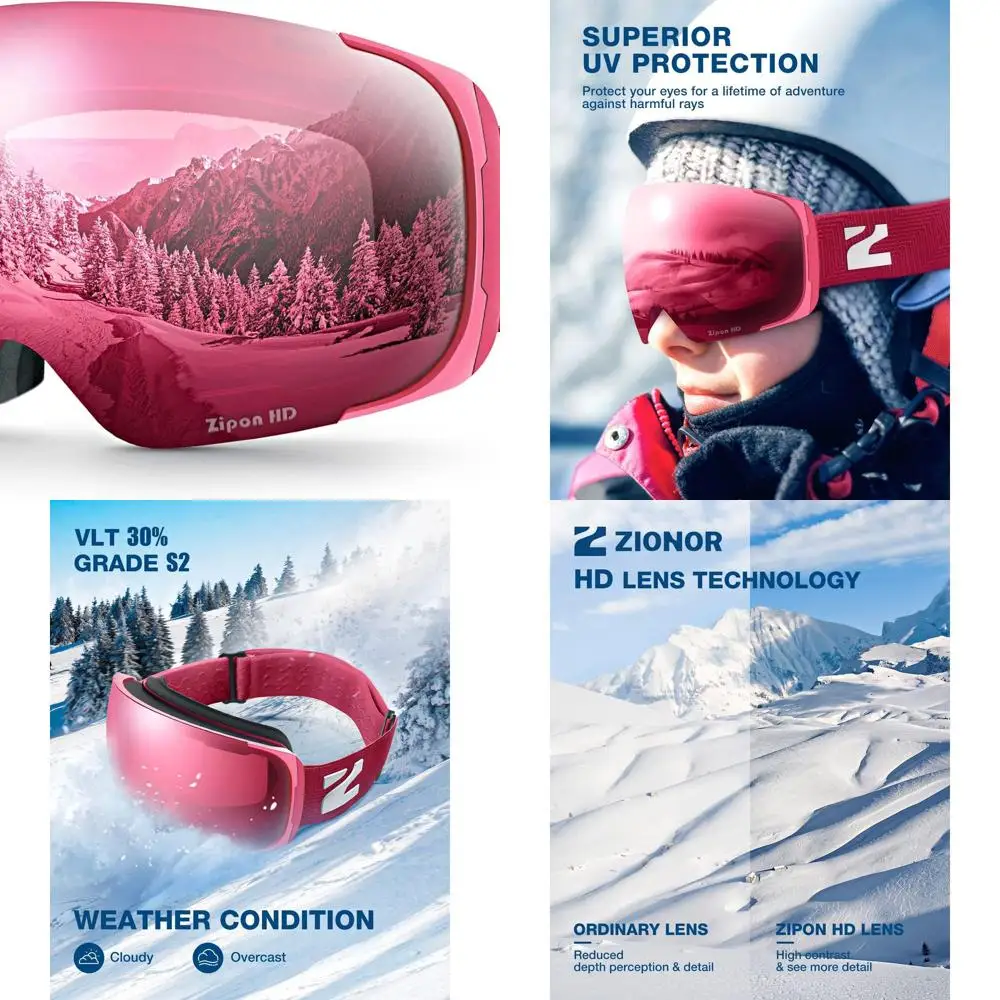 

HD Lens Ski Goggles with Zip-on Feature for Men and Women, Suitable for Snow and Snowboarding