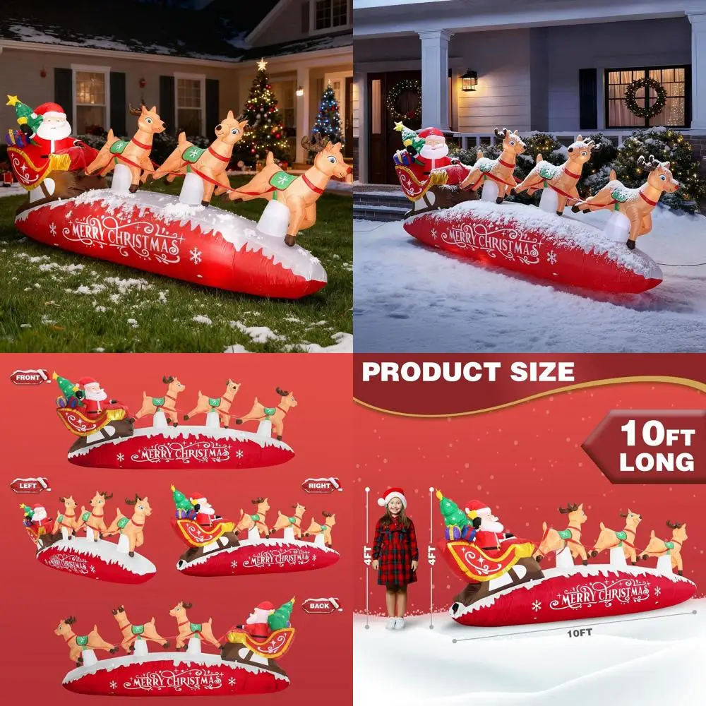 

Christmas Outdoor Reindeer Sleigh Inflatables, Large 10ft Garden Lawn Decorations, Red X-Mas Yard Decor