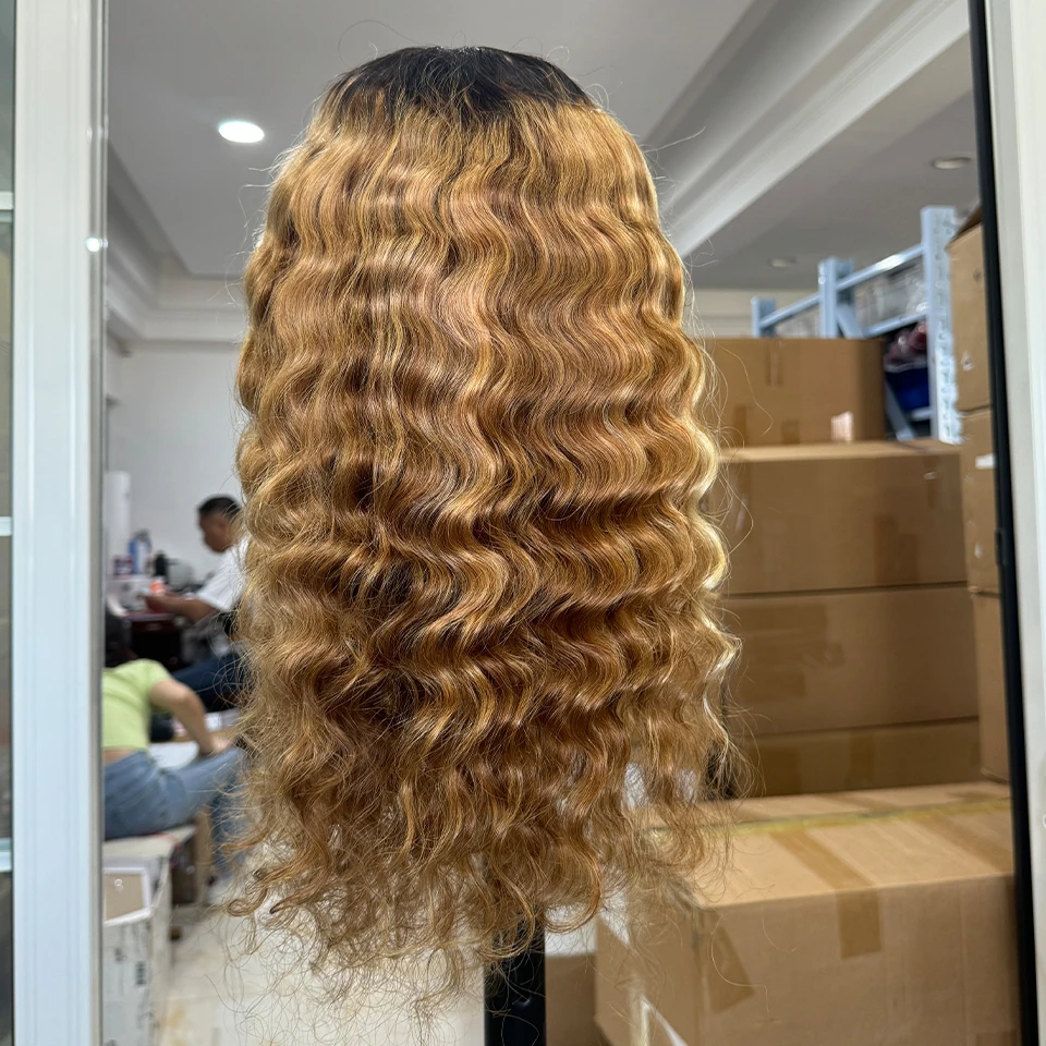 Zum Verkauf 13x4 Spitze Frontal Perücke Highlight braun blond Deep Wave vor gezupft 613 blonde lockige Spitze Front Echthaar Perücken für Frauen