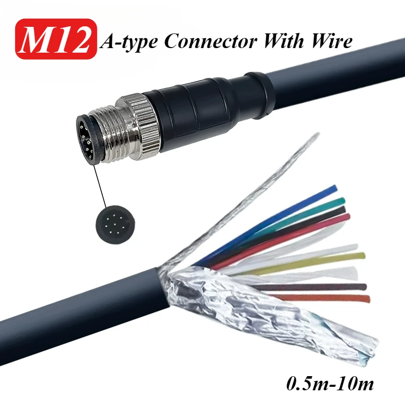 

M12 A-type Connection Cable IP67 Waterproof 4/5/8 Pin 12/17 Pin Male Female Sensor IO Power Cord Aviation Plug with 0.5-10M Line