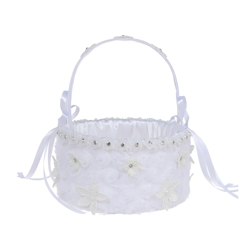 

Elegant Wedding Baskets Vintage Lace Decorated Bride Basket For Bride Ceremony Rose Petals Candy Holder Storage
