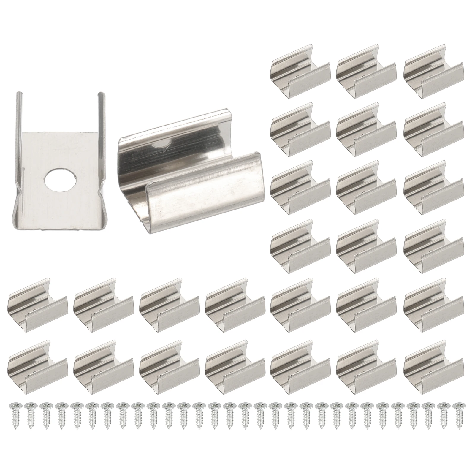 30-70Set LED Strip Clips Stainless Steel Mounting Bracket Fixing Clip Clamp Support Holder with Screws for 9mm to 20mm LED Strip