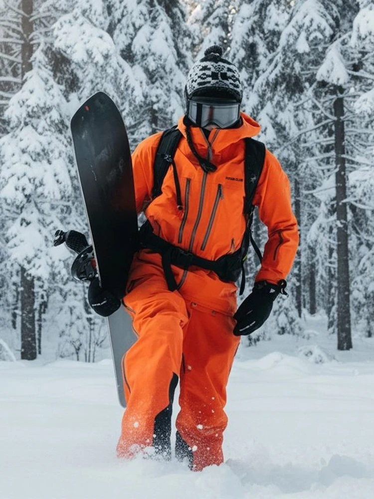 

Fuyuan Women's Orange Three-in-One Jacket Outdoor Windproof Waterproof Skiing Climbing Suit Set Casual Style Spring Autumn