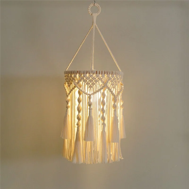 A77I Boho Lamp Shade Handmade Macrame Lamp Shade Plug In Pendant Light Bohemian Hanging Lights