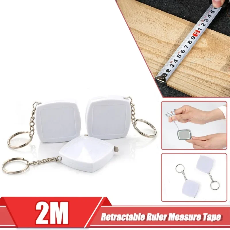 2pc 2 metros pequena fita métrica sistema métrico e imperial chaveiro mini fita de aço medida bolso portátil compacto transportar em torno