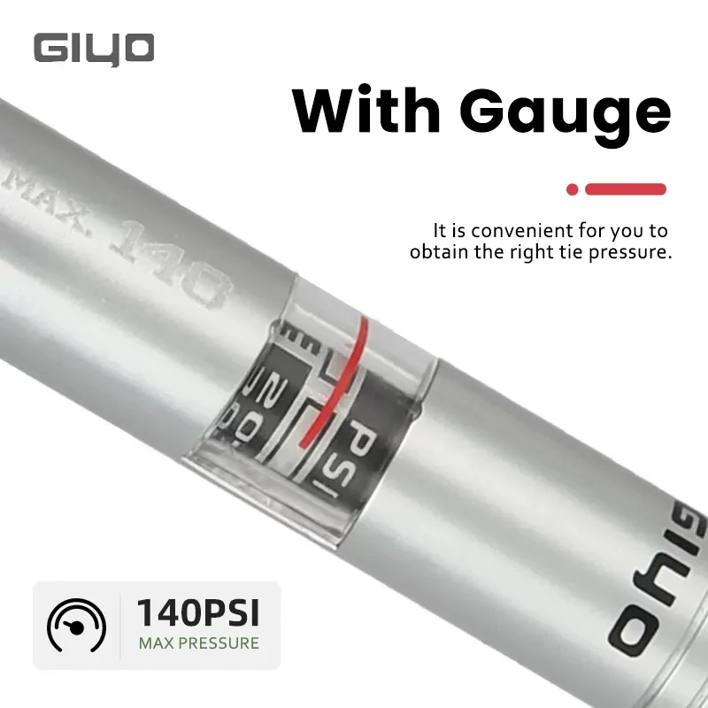 GIYO CO2 Cylinder Pump With Gauge Bikes Air Pump Schrader Presta Adapter Aluminum Alloy Bicycle Tire Pump CO2 Cartridge Inflator