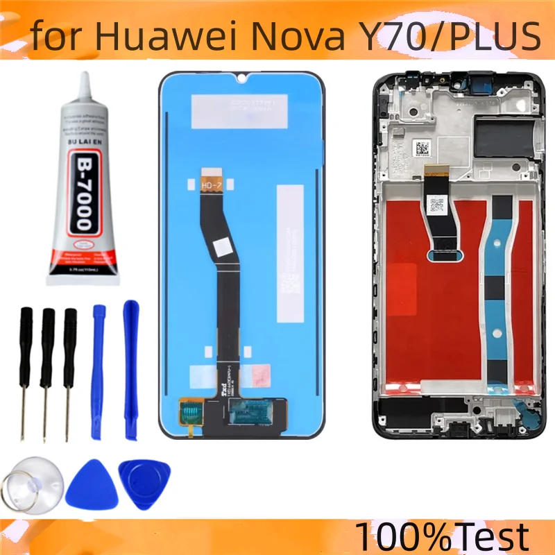 Montagem digitalizadora LCD Touch Screen com moldura, Huawei Nova Y70, MGA-LX9N, Nova Y70 Plus, MGA-LX9, 6,75\