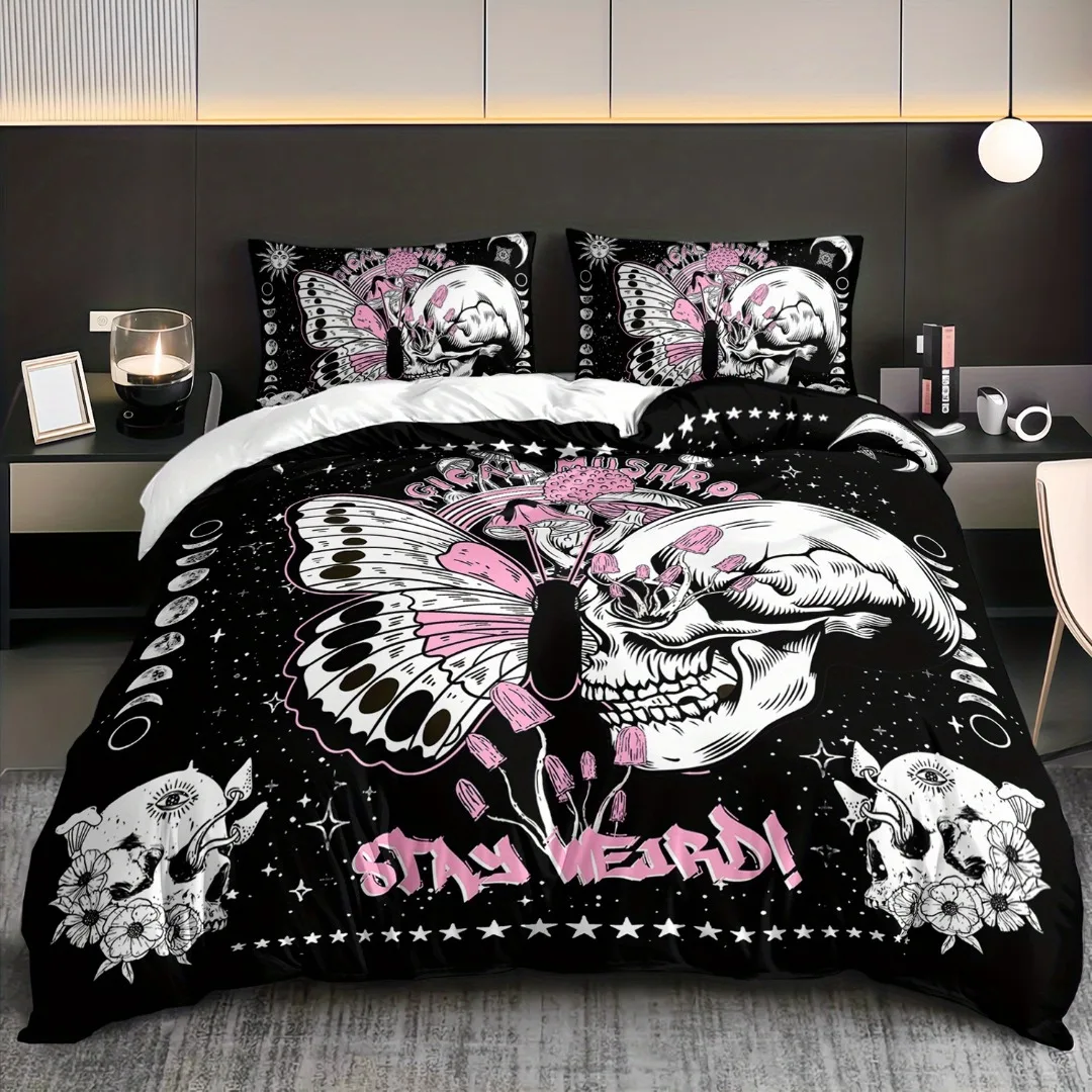 Skeleton Butterful 3d Printed Bedding Set Halloween Gothic Style Polyester Comfortable King Queen Twin Size for Birthday Gifts