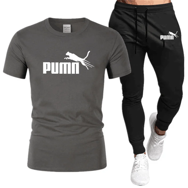 Men\'s Short Sleeve Running T-shirt and Pants Set,Casual Sports Suit,Monochrome,Fashion Brand,Summer,2pcs Sets,2024