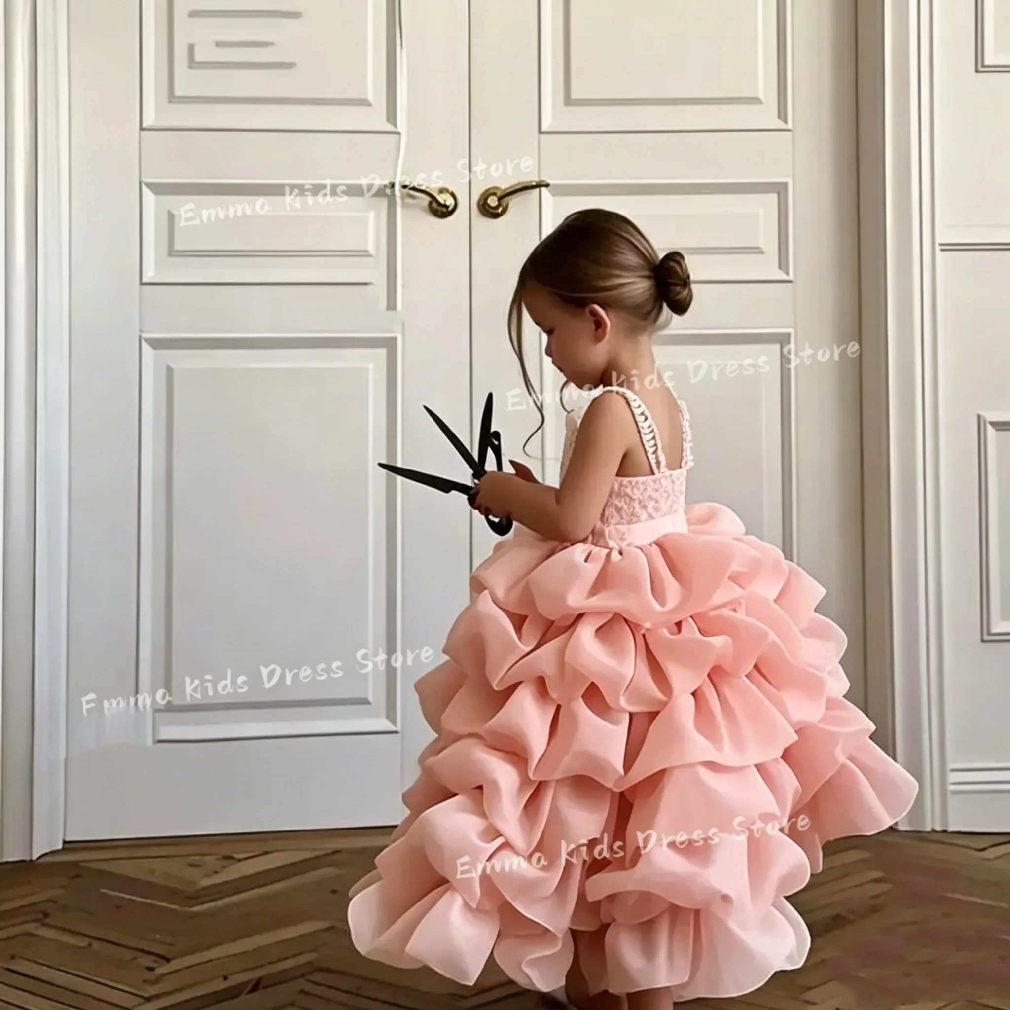 Customized Luxury Layered Flower Girl Wedding Dress Sequined Ruched Ruffle Sleeveless Baby Girl Princess Birthday Party Dress - view 6