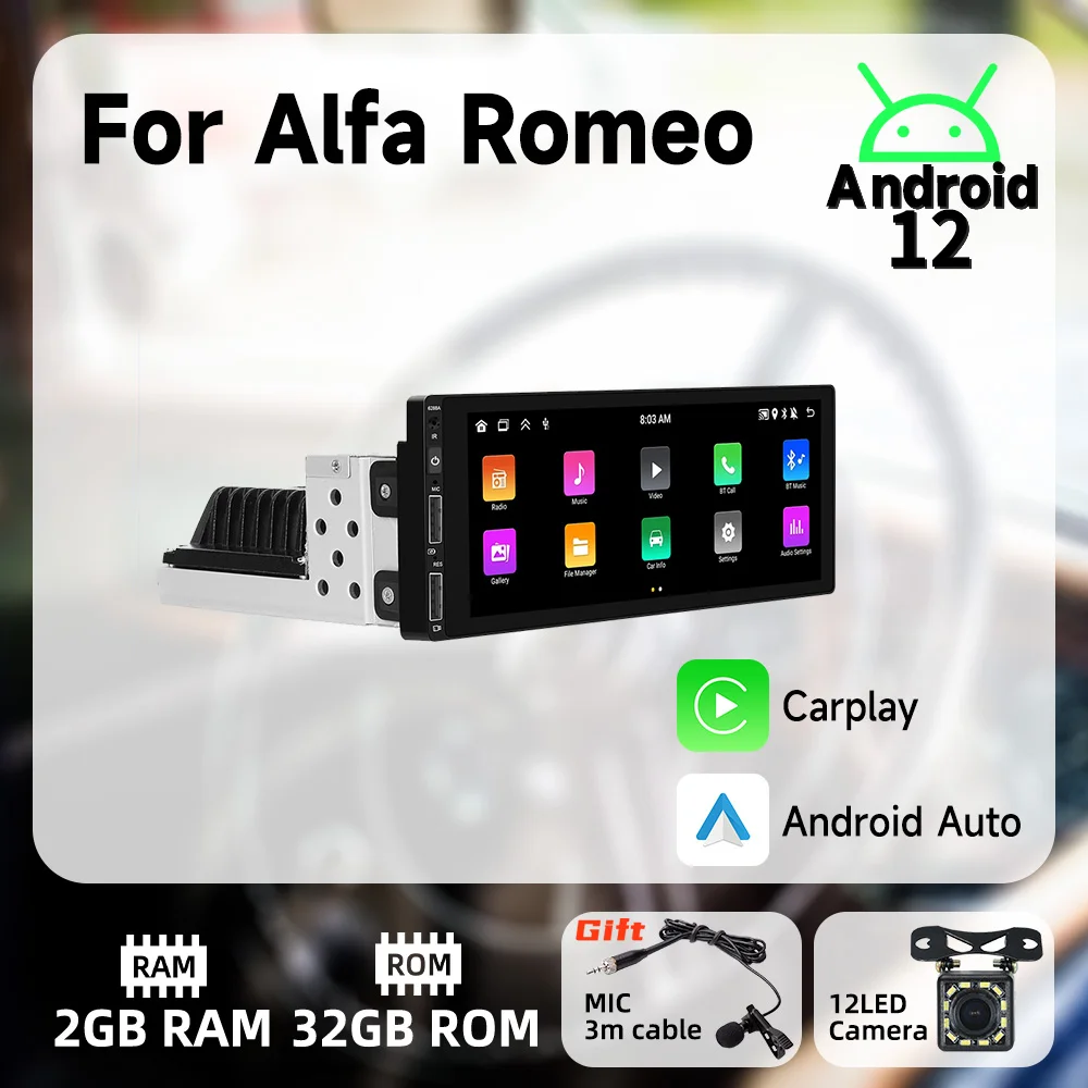 

For Alfa Romeo 6.9" Screen 1Din Radio Android Car Multimedia Stereo Head Unit Carplay Android Auto Autoradio GPS Navigation Wifi