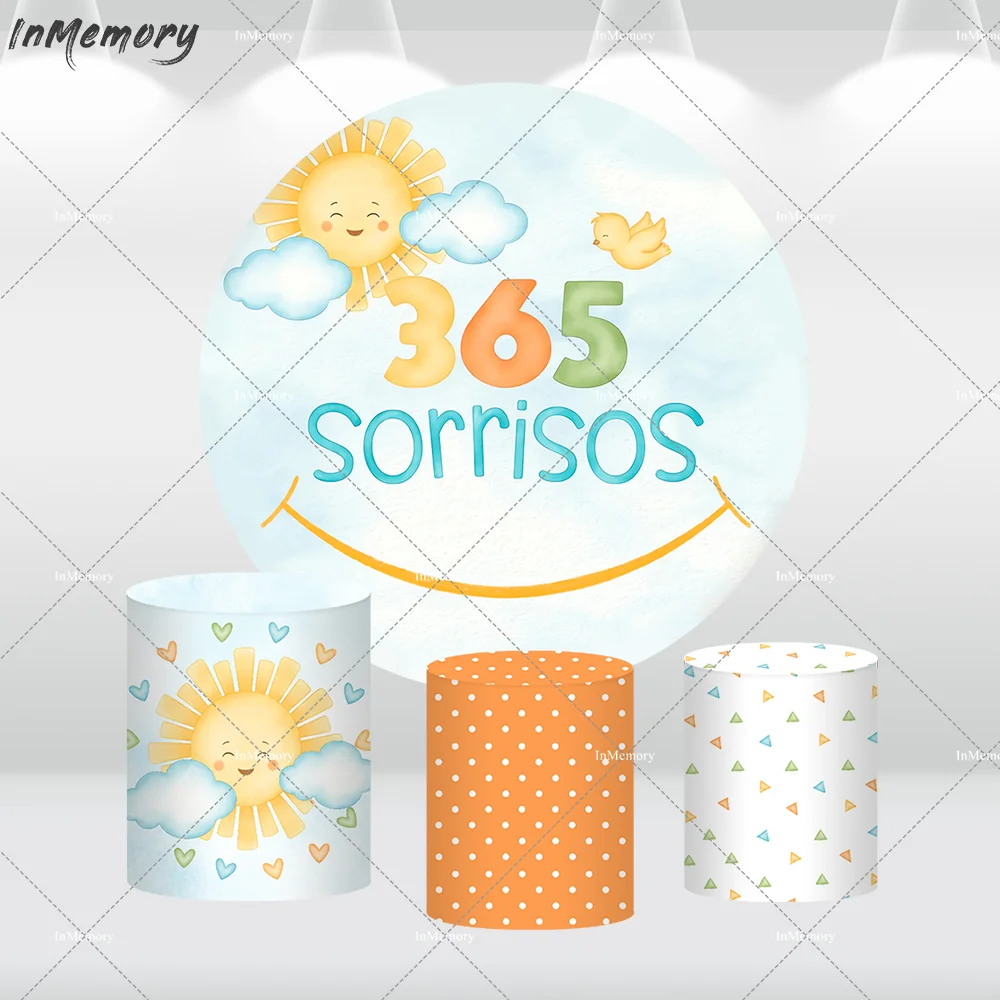 365 Sorrisos Party Round Backdrop Kids Birthday Decoration First Trip around the Sun Baby Shower Background Cake Table Banner