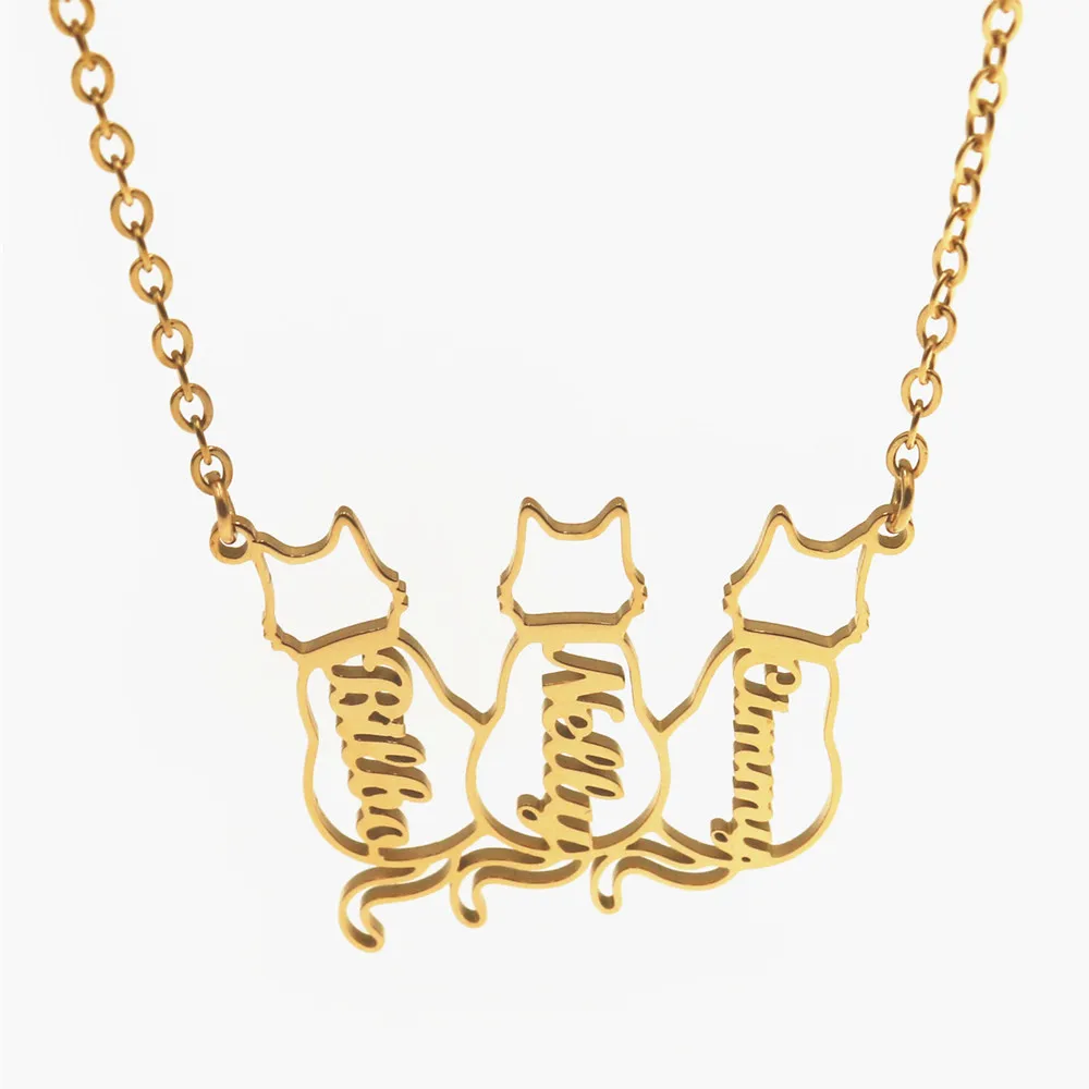 

Personalized Name Cat Necklace Memorial Gift Stainless Steel Gold Color Nameplate Pet Cat Tag Necklace Custom Women Girl Jewelry