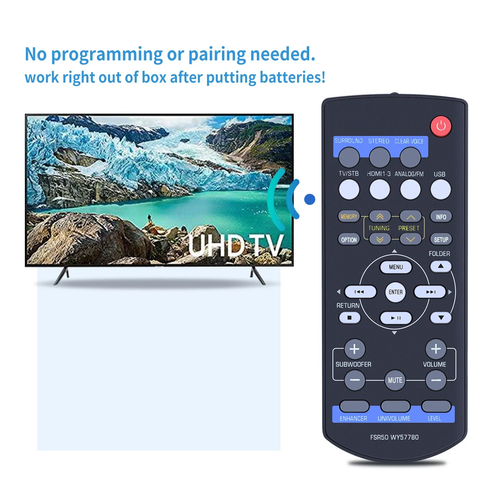 Replacement Remote Control For Yamaha FSR50 WY57780 YHT-S401 YHT-S401BL SR-301 NS-BR301 YHTS401 YHTS401BL SR301 NSBR301 Soundbar