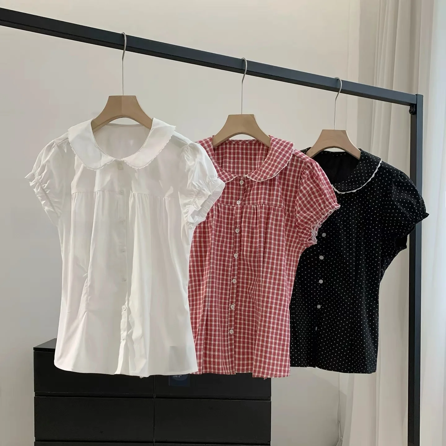 

Summer Short Sleeve Shirt Women's Puffy Sleeve Waist Cinched Slimming Top Cotton Blend Comfortable Breathable Commute Style
